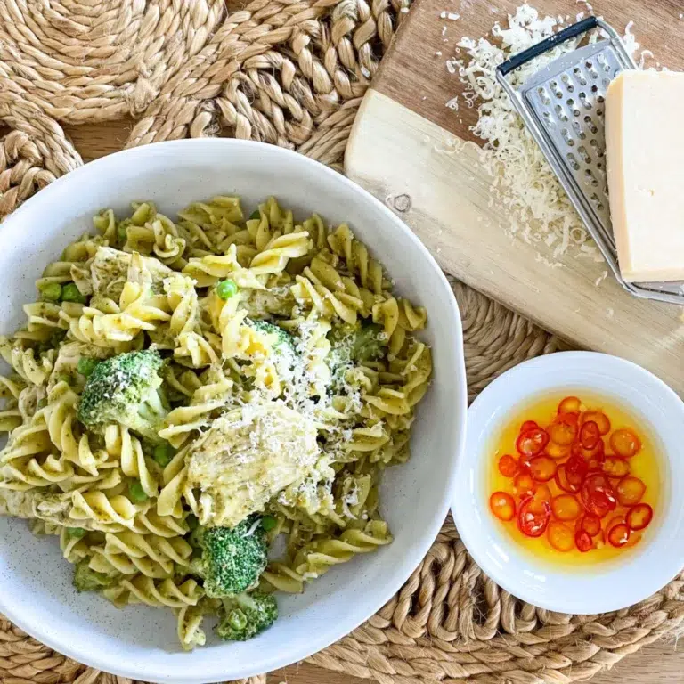 10 Minute Creamy Pesto Chicken Pasta Recipe