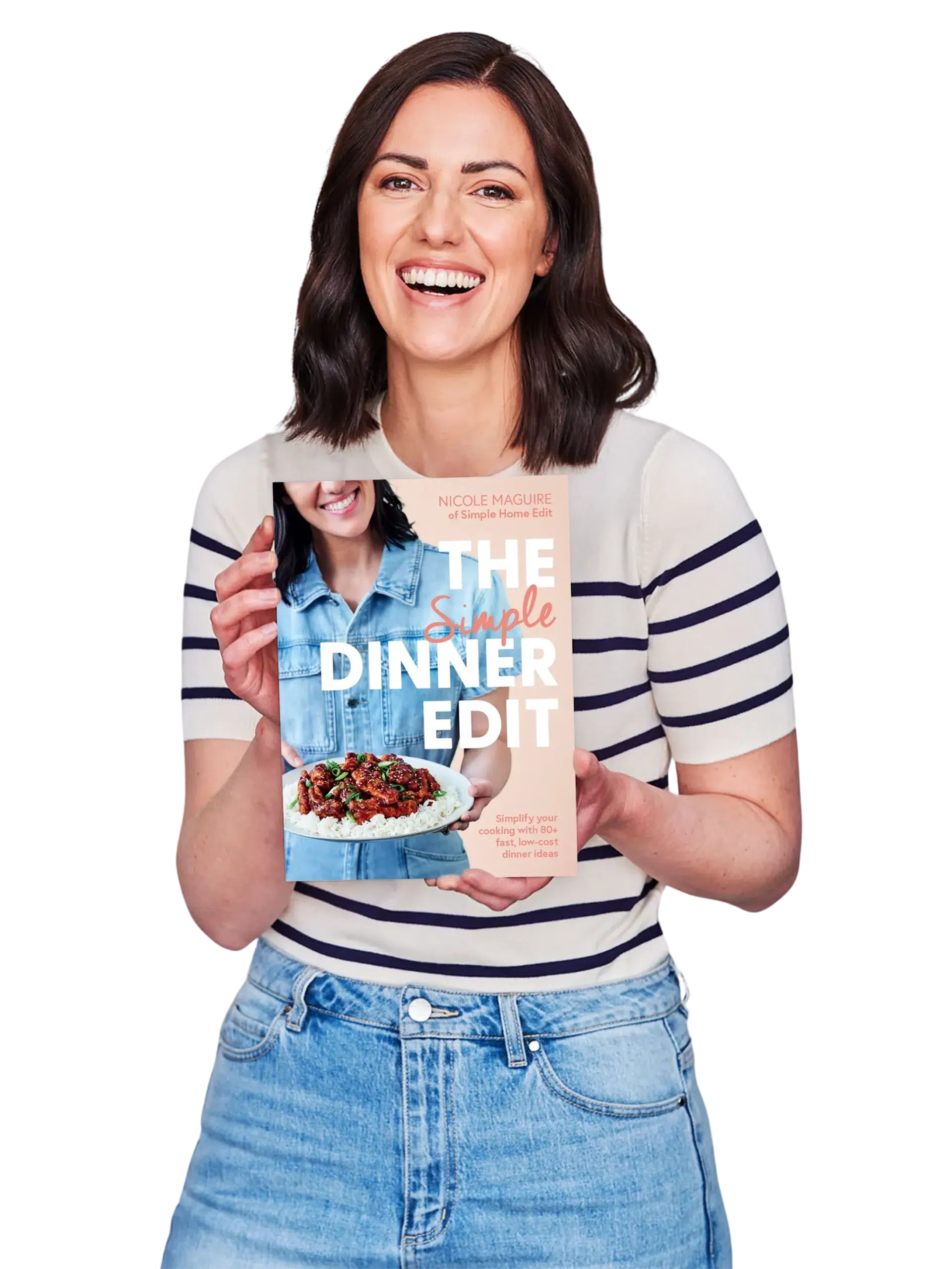 Nicole Maguire holding a copy of The Simple Dinner Edit Book