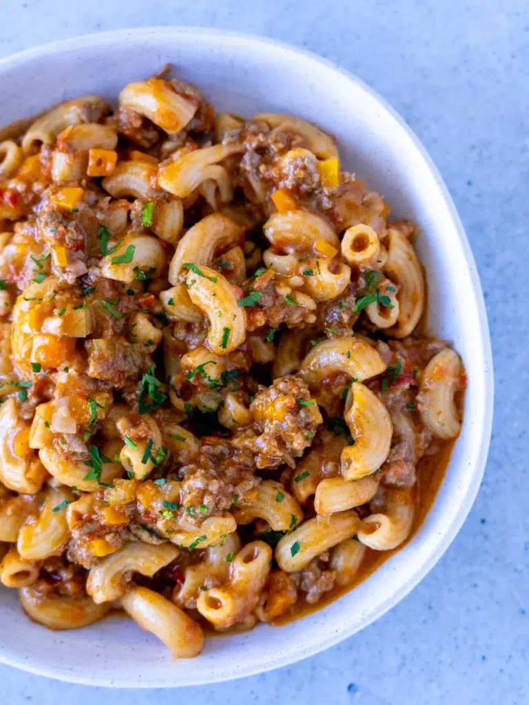 Cheeseburger Pasta served for dinner