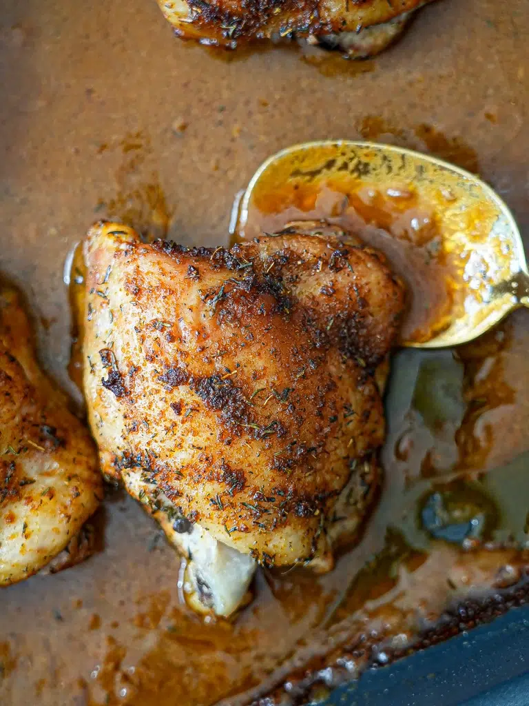 Deliciously baked chicken, perfectly cooked and ready to serve