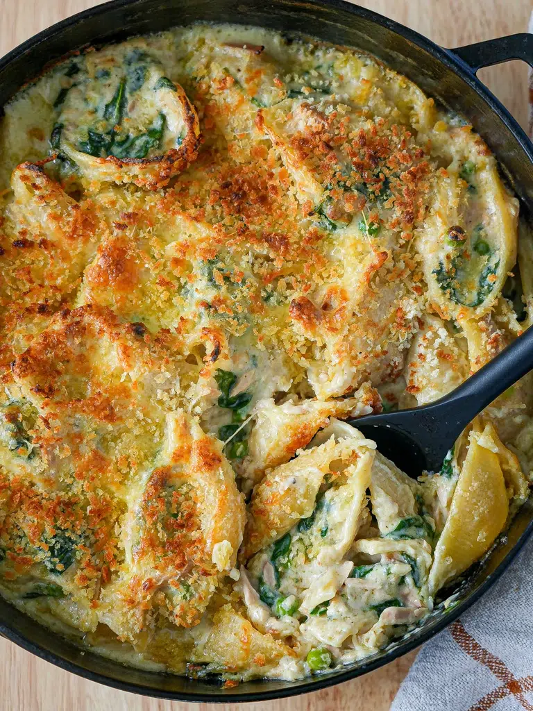 A creamy, cheesy tuna mornay stuffed into giant pasta shells and baked to golden perfection. This comforting Supercharged Tuna Mornay is packed with family-friendly flavours and pantry staples, making it the ultimate weeknight dinner or entertaining crowd-pleaser.