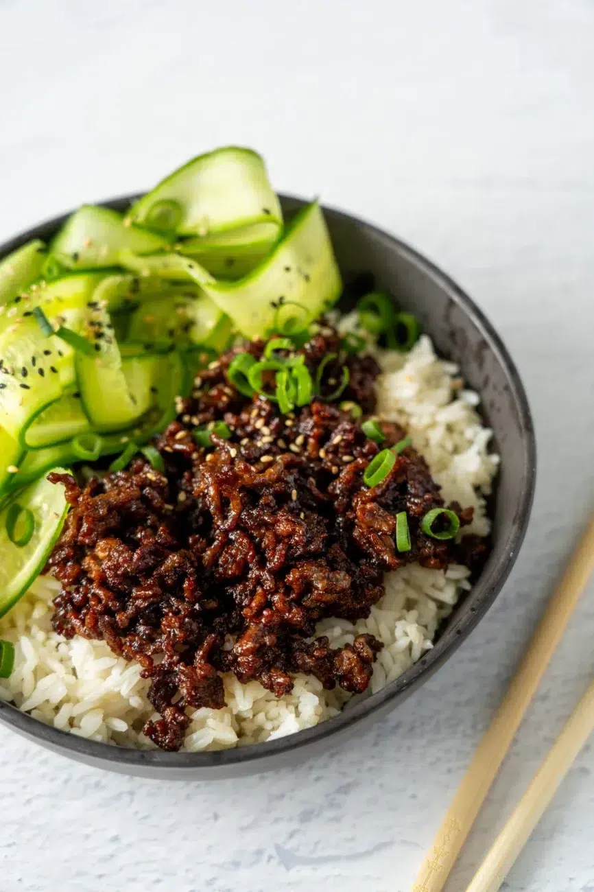 Close Up of Peking-style Beef with Rice Recipe