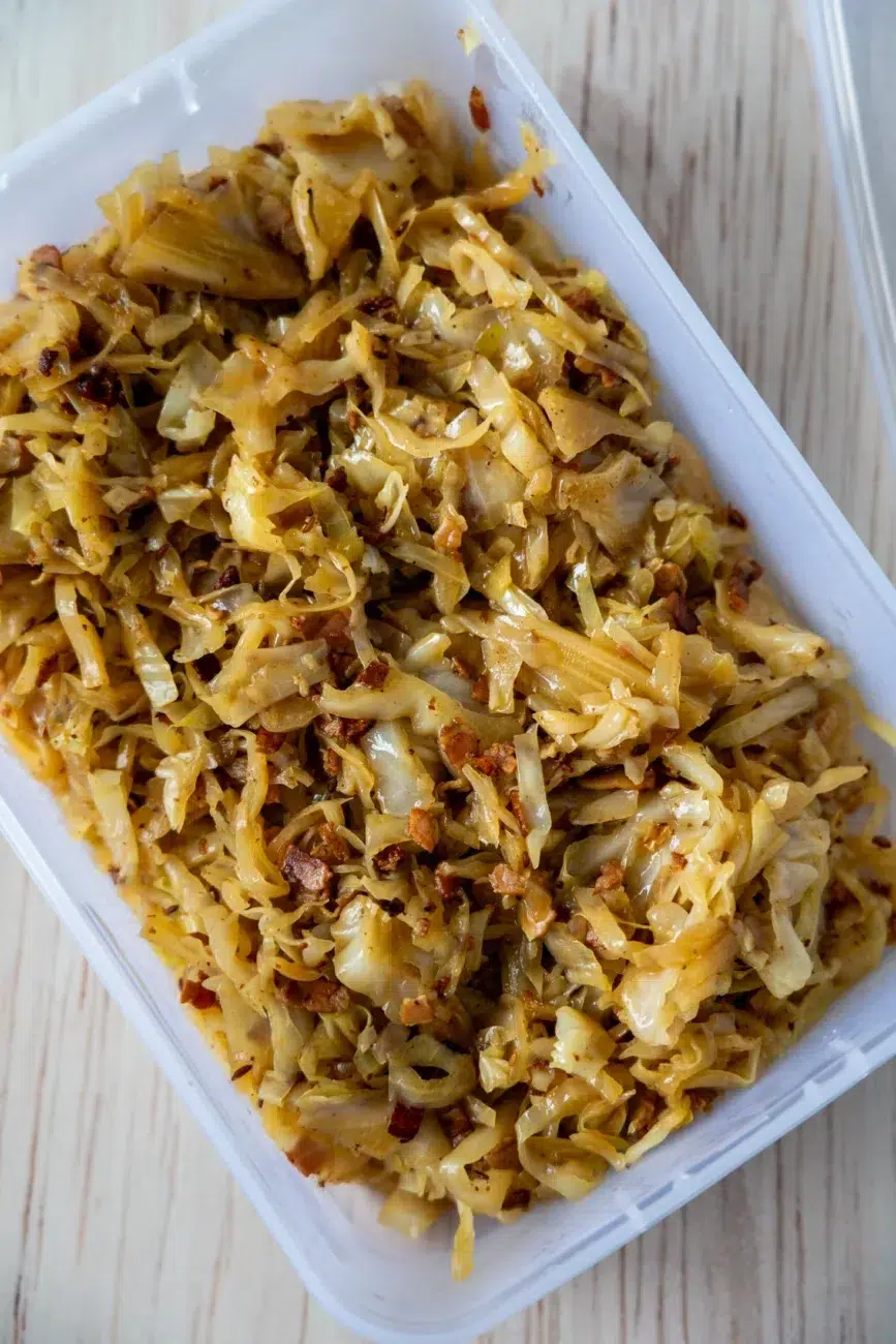 German-style Braised Cabbage with Bacon in Storage Container