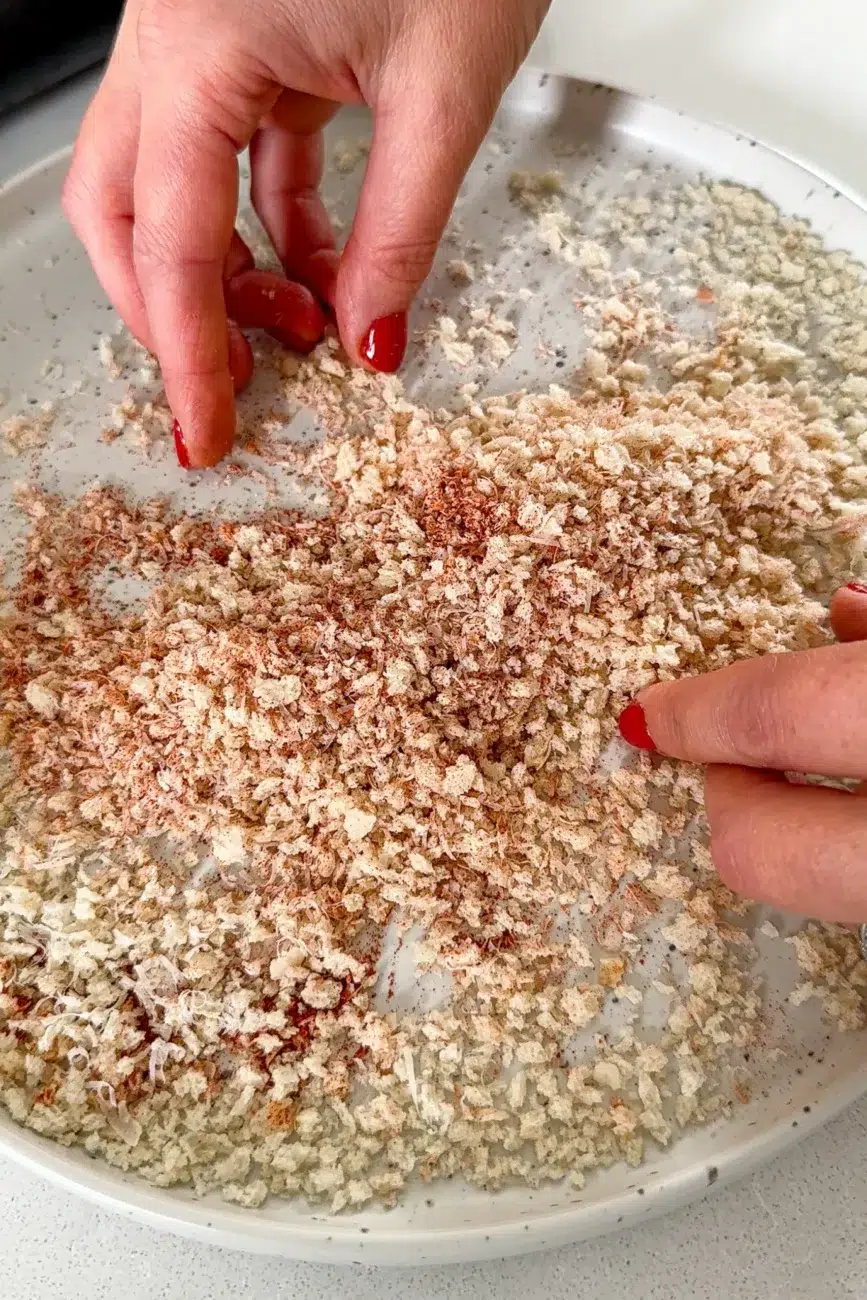 chicken rissole coating ingredients in a large plate