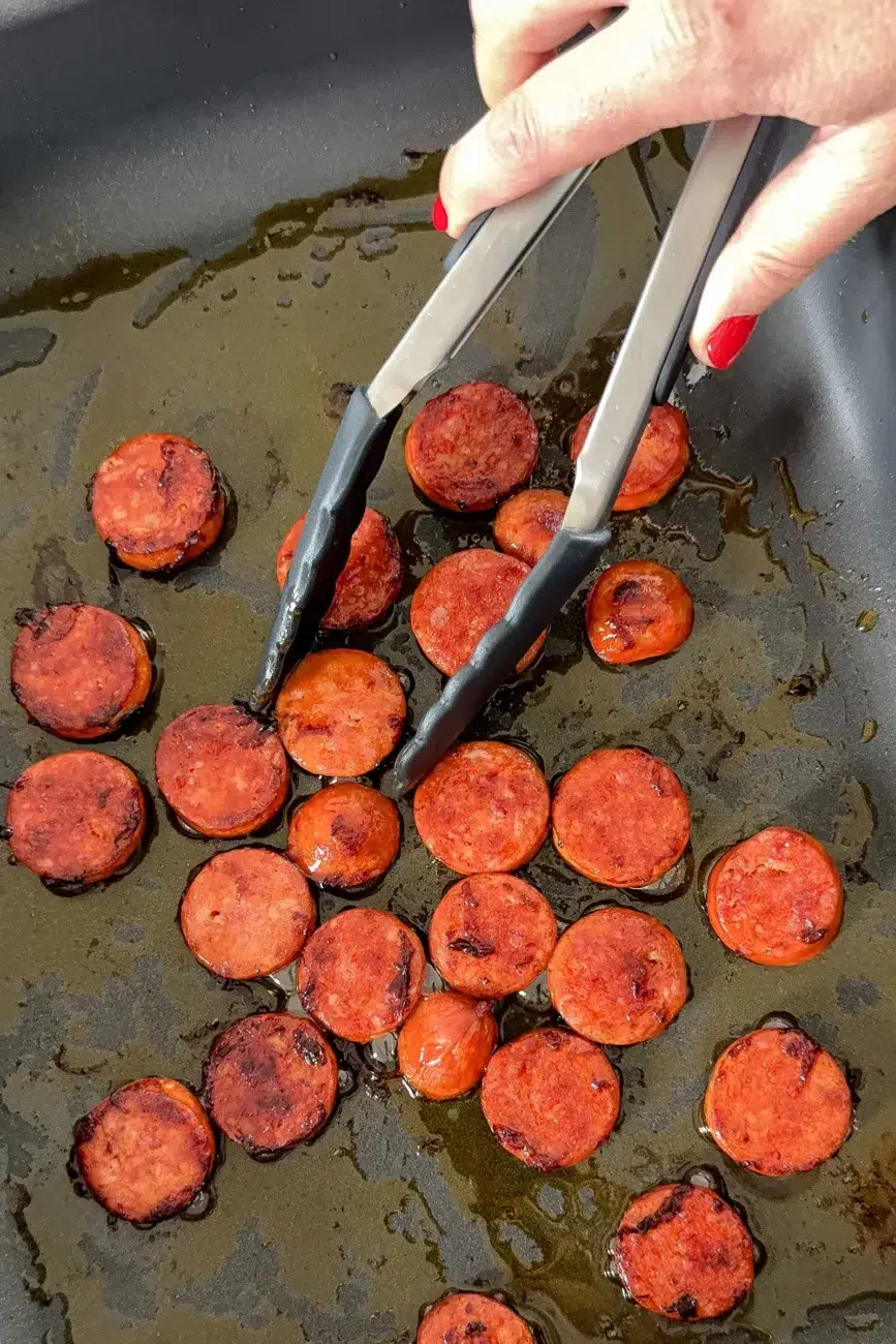 chorizo half baked on tray caramelised edges