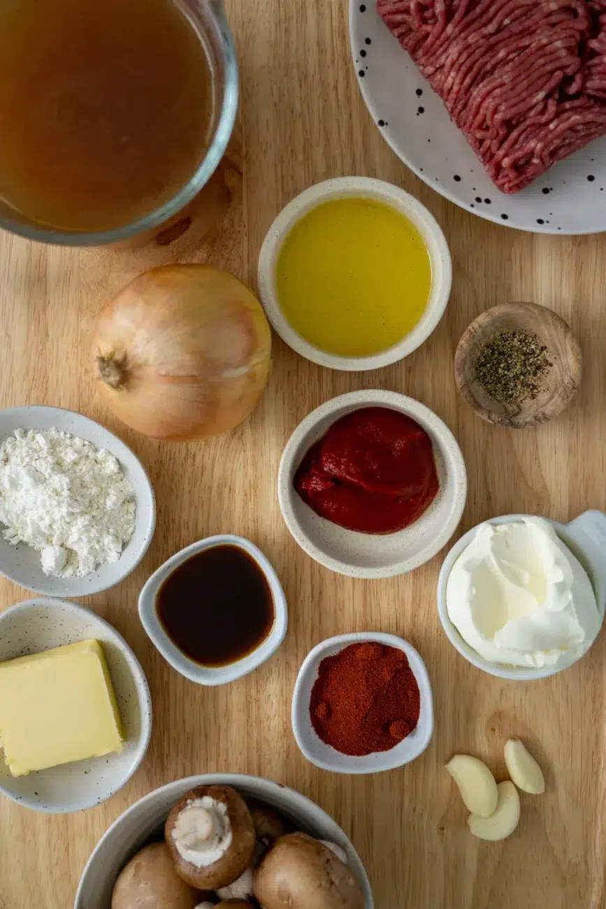 ingredients for beef mince stroganoff recipe