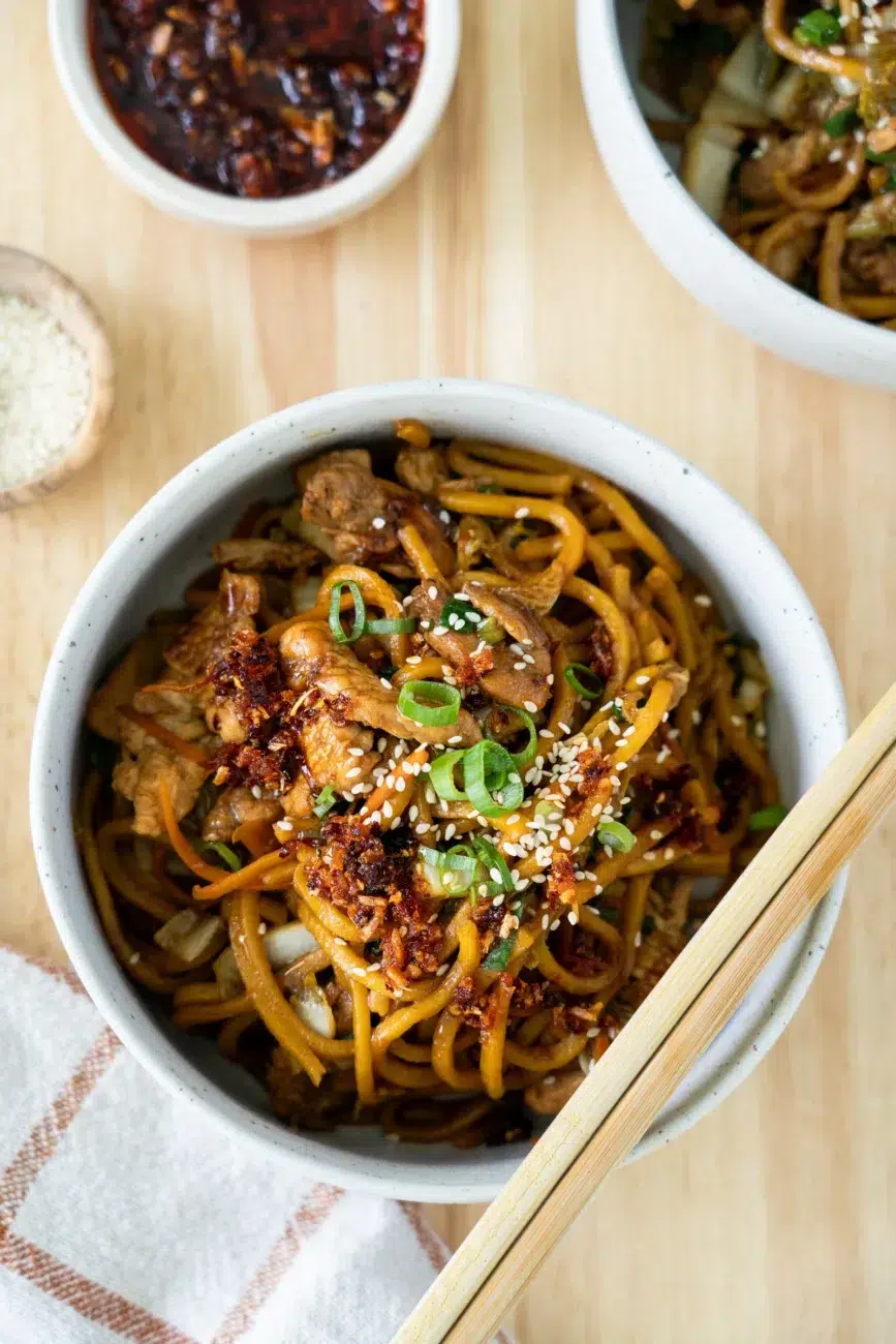 plated street-style soy noodle recipe