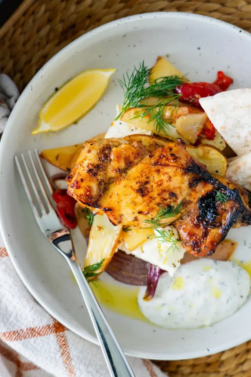 Chicken souvlaki recipe with pita and tzatziki